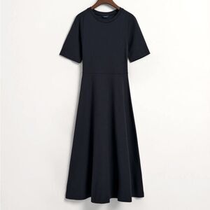 & Other Stories Black Short Sleeve A-Line Midaxi Dress Size 6